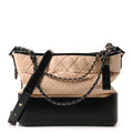 Chanel Aged Calfskin Quilted Medium Gabrielle Hobo Beige Black
