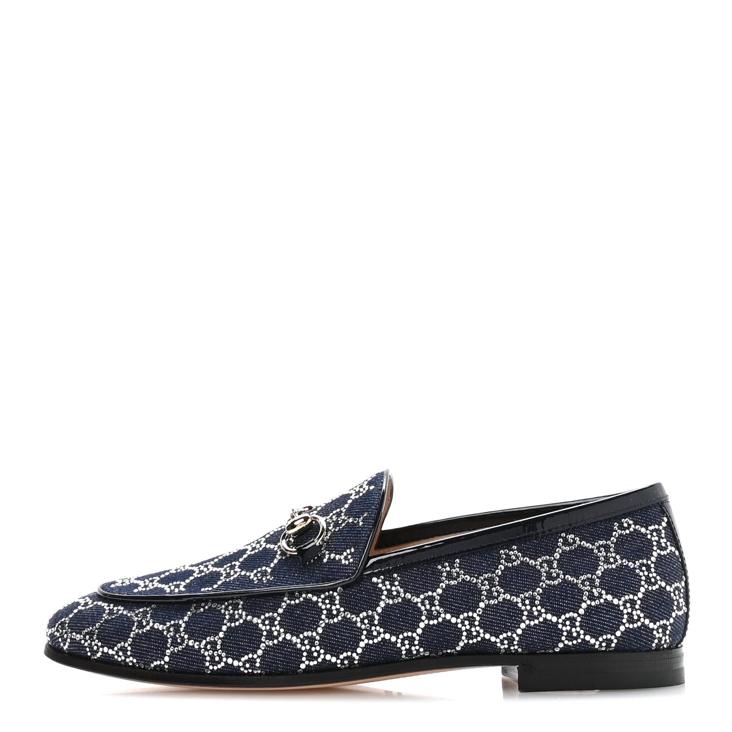 Gucci Denim Crystal GG Monogram Horsebit Womens Jordaan Loafers 37 Deep Blue Blue Milad