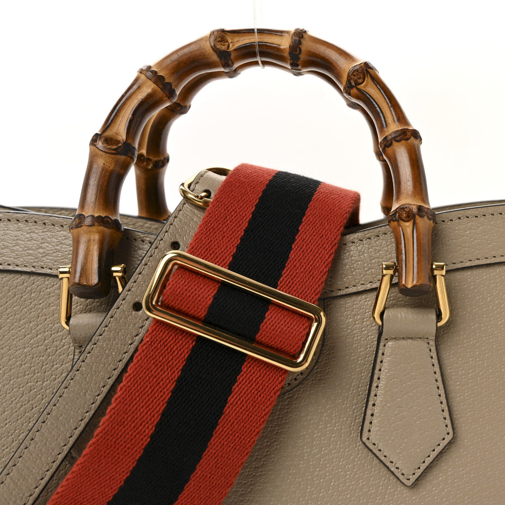 Gucci Textured Dollar Calfskin Web Small Diana Tote Bag Oatmeal Vintage Green