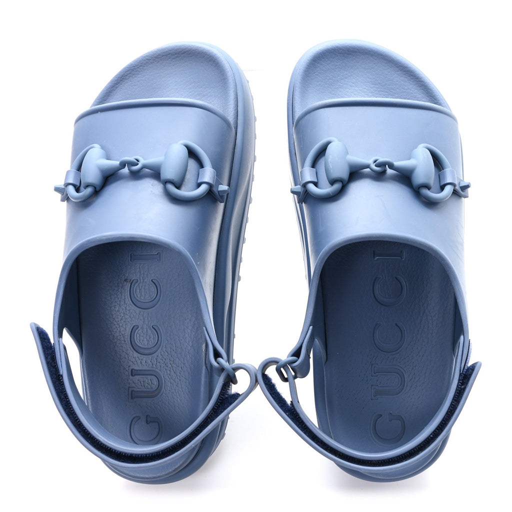 Gucci Soft Rubber Horsebit Touch Mens Strapped Sandals 9 Washed Indigo