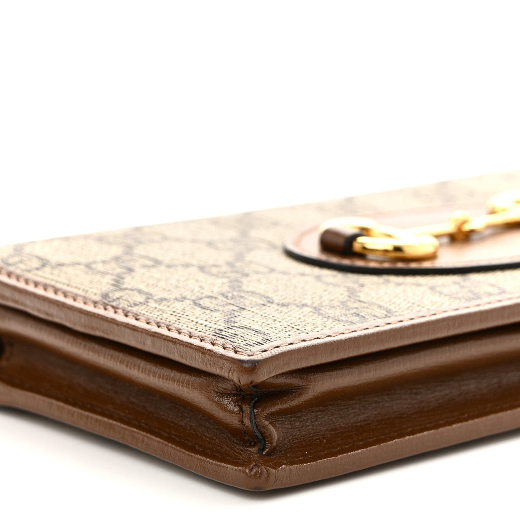 Gucci GG Supreme Monogram Azalea Calfskin Horsebit 1955 Wallet On Chain Beige Ebony Brown Sugar