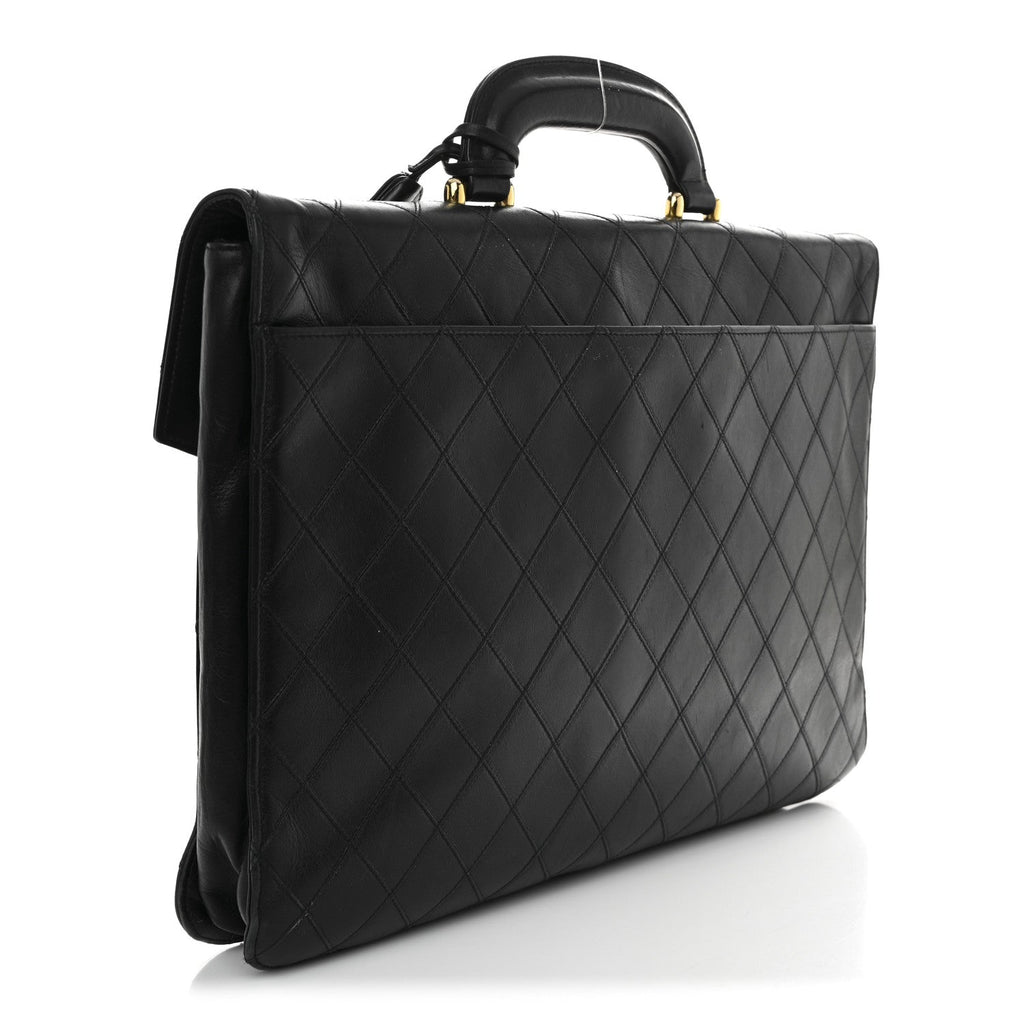 Chanel Lambskin Stitched Briefcase Bag Black