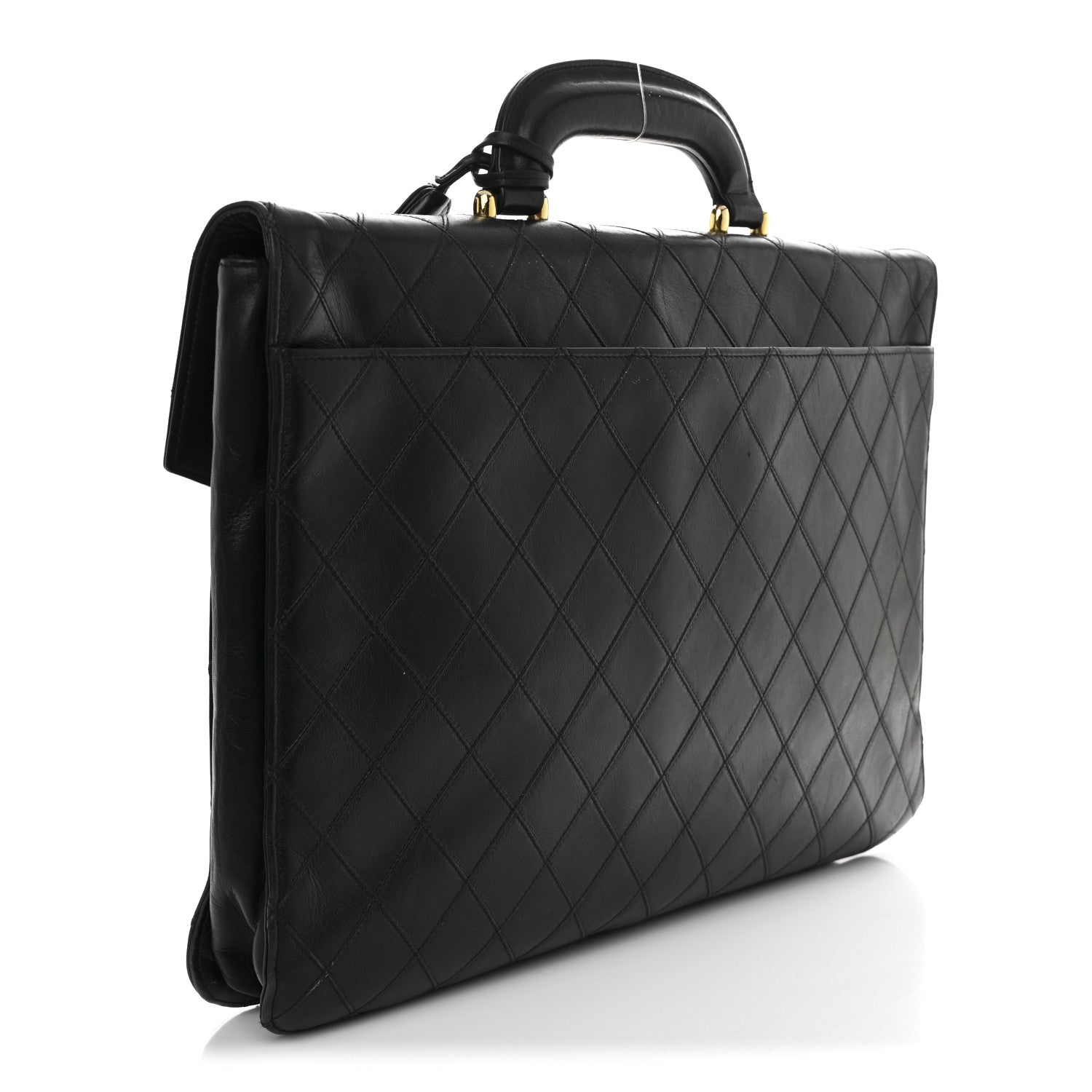 Chanel Lambskin Stitched Briefcase Bag Black