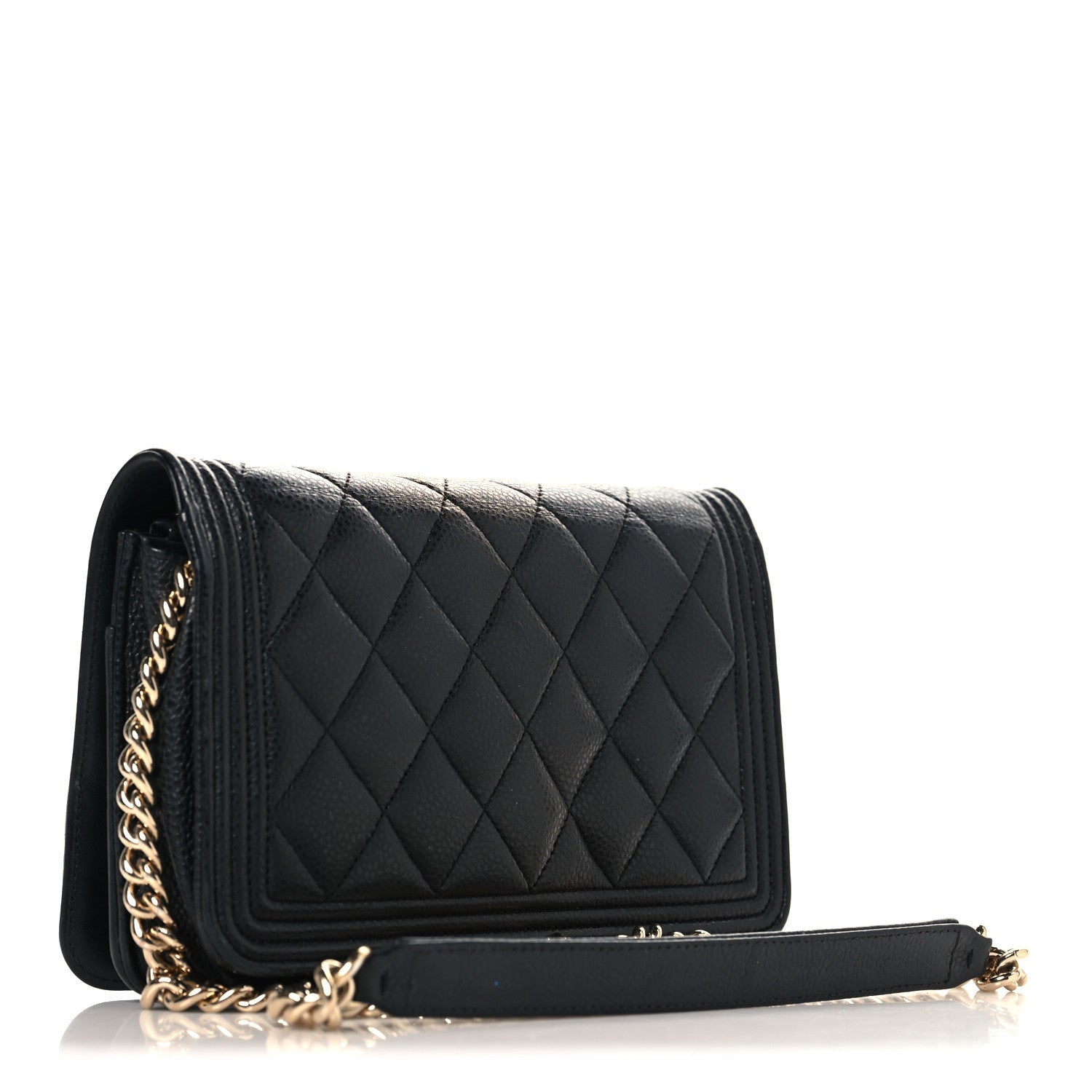 Chanel Caviar Quilted Boy Wallet On Chain WOC Black