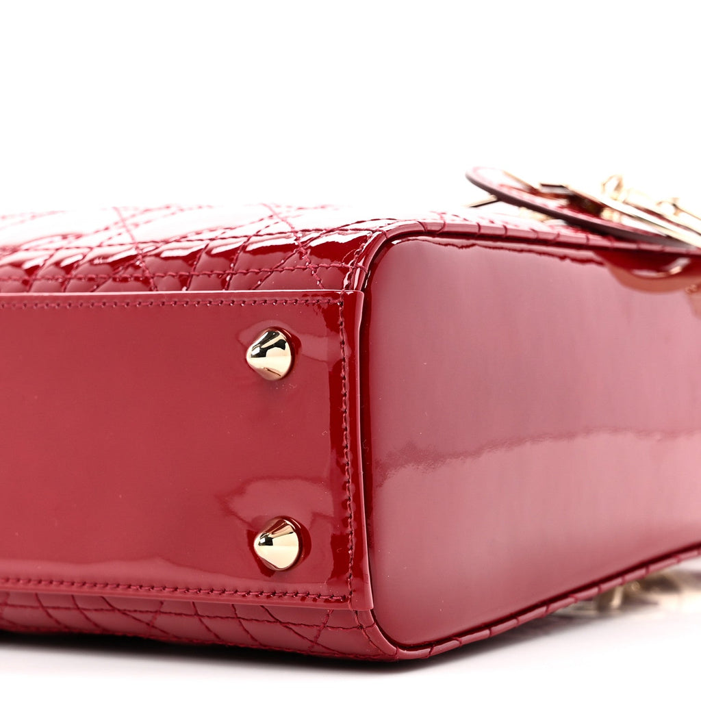 Christian Dior Patent Cannage Small Lady Dior Cherry Red