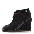 Chanel Suede Lace Up Wedge Booties 37 Dark Blue