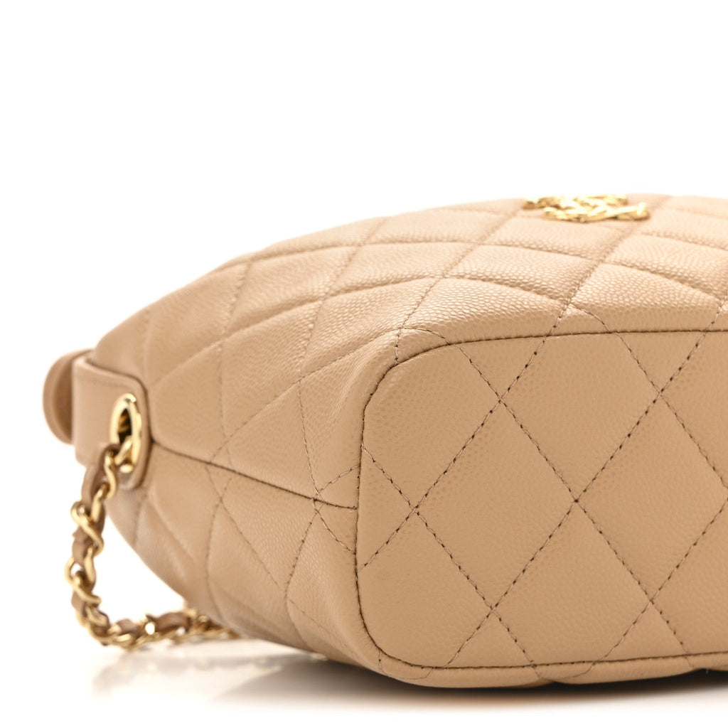 Chanel Shiny Caviar My Cush Hobo Clutch With Chain Beige