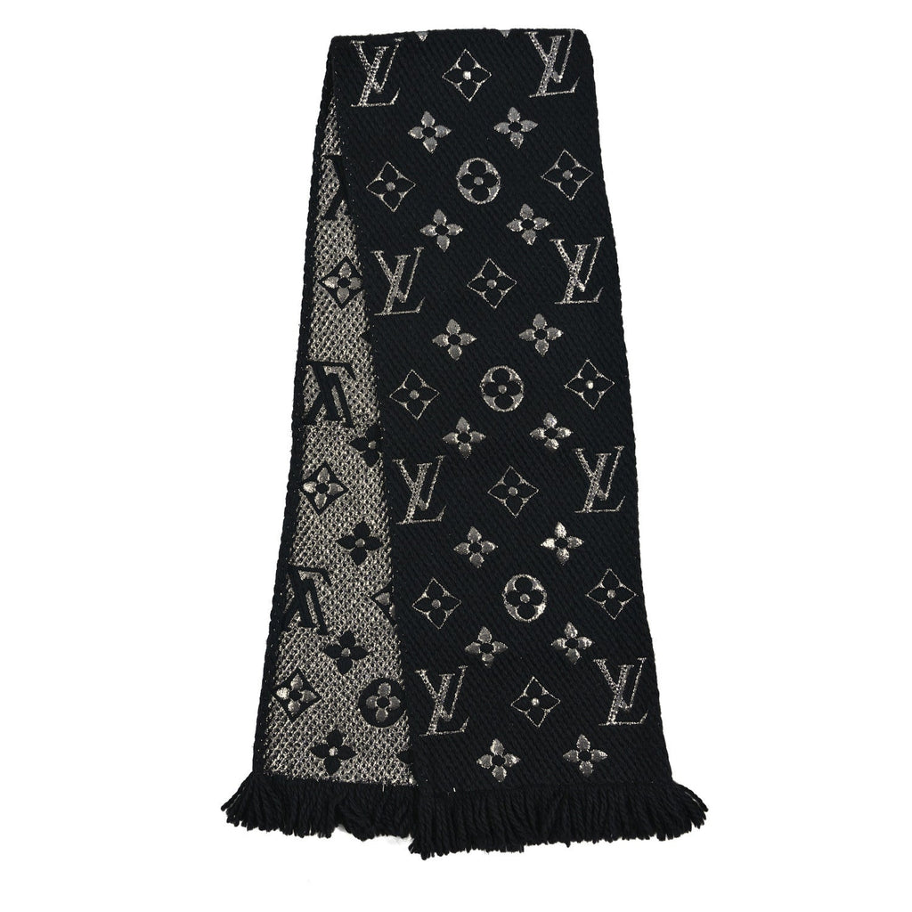 Louis Vuitton Wool Silk Logomania Shine Scarf Black