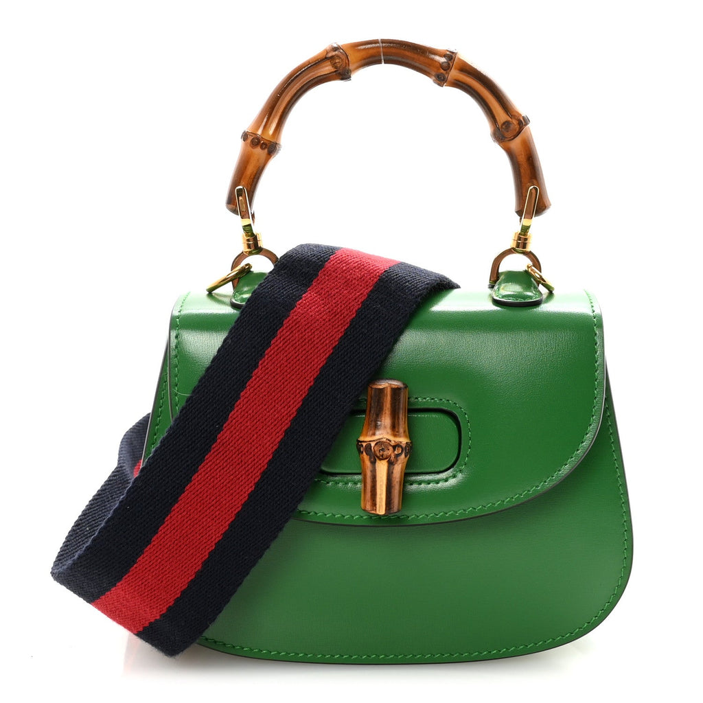 Gucci Boarded Dyana Lux Calfskin Web Small Bamboo 1947 Top Handle Bag Spring Green
