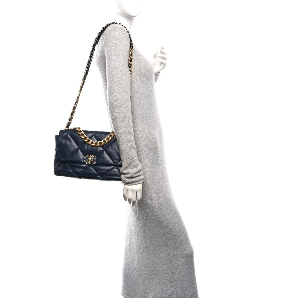 Chanel Lambskin Quilted Large Chanel 19 Flap Navy Blue