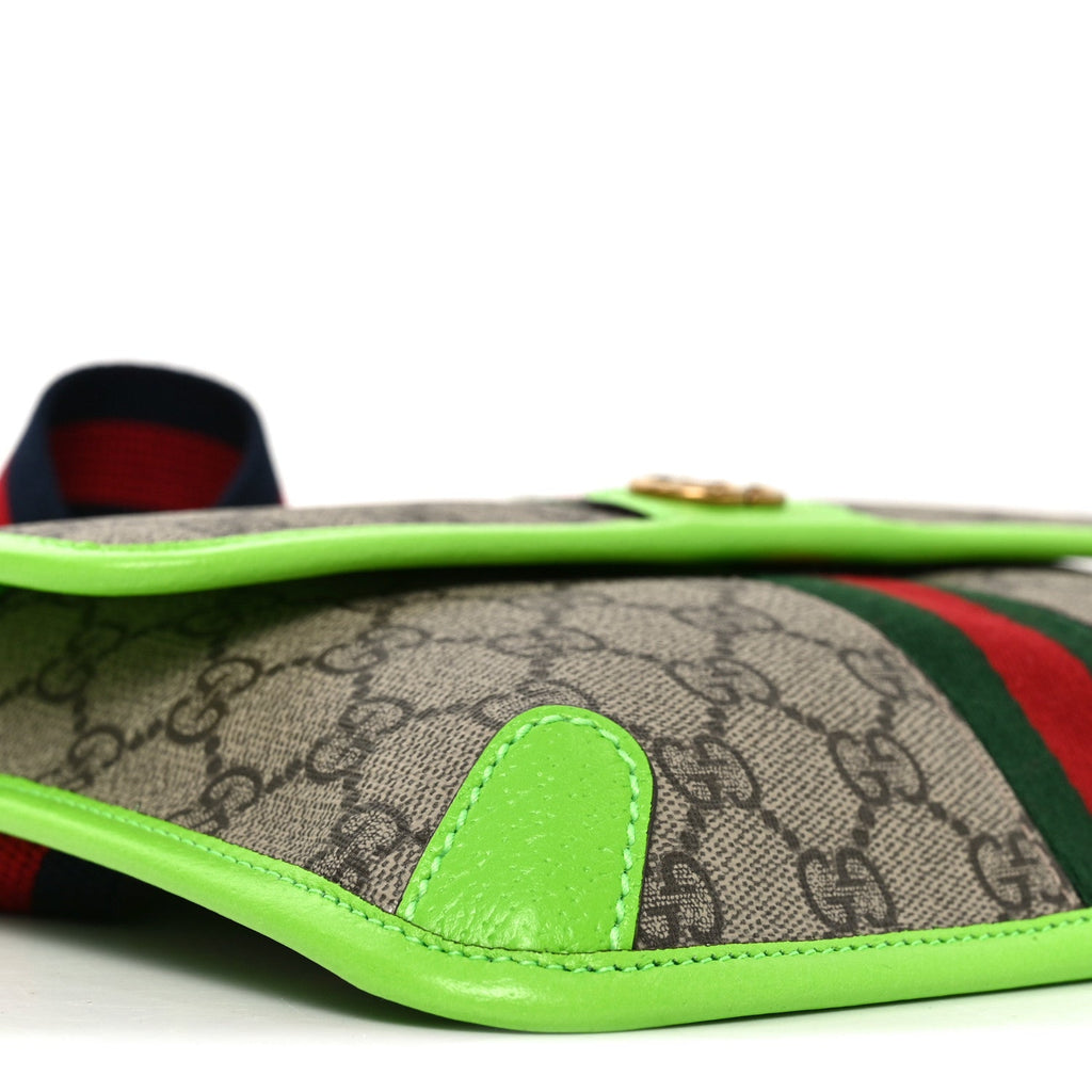 Gucci GG Supreme Monogram Web Small Ophidia Belt Bag Beige Ebony Electric Green
