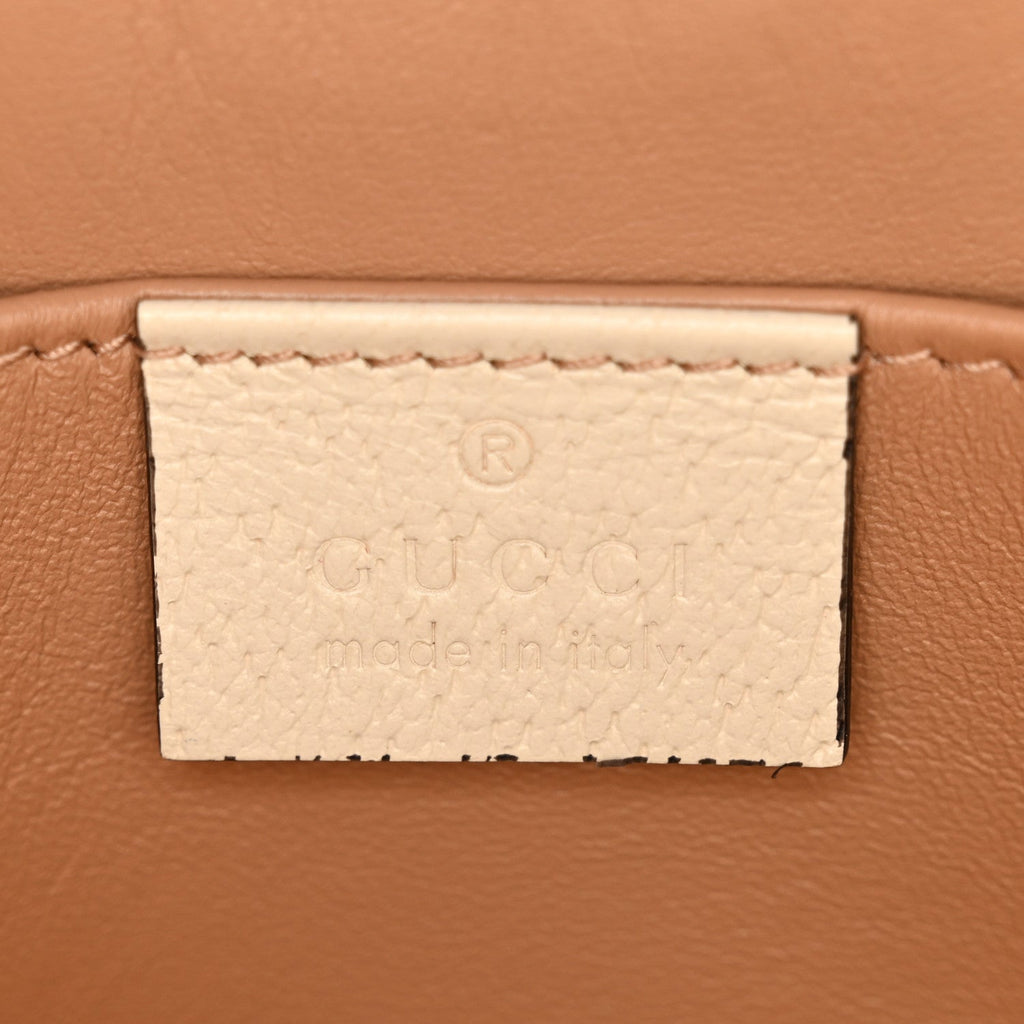 Gucci GG Supreme Monogram Berry Textured Dollar Calfskin Small Padlock Tote Beige Ebony Light Copper Mystic White