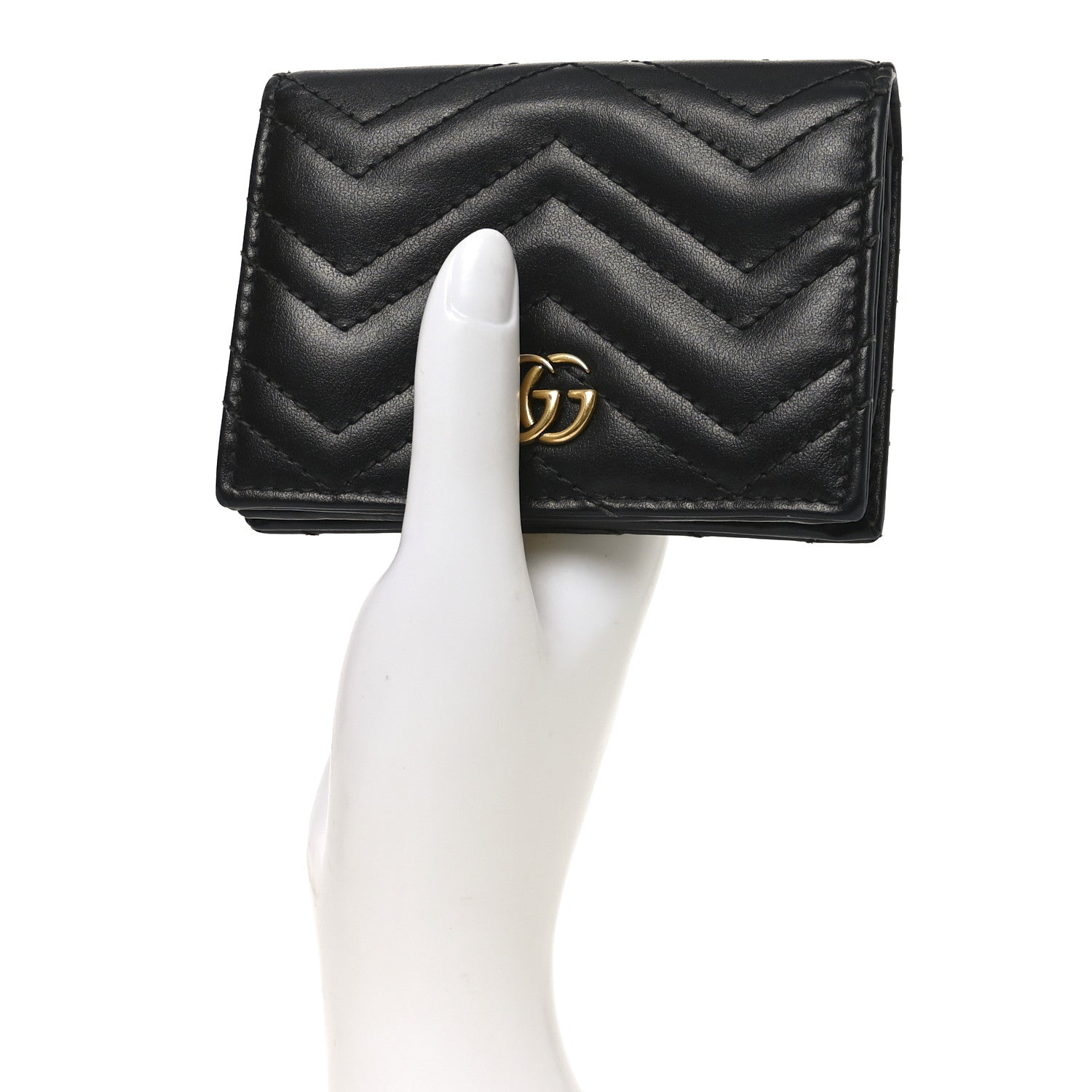 Gucci Calfskin Matelasse GG Marmont Card Case Wallet Black