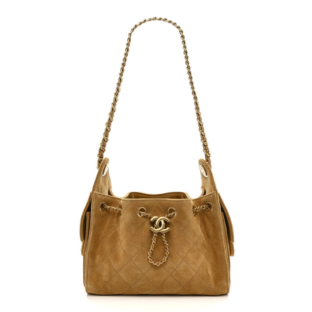 Chanel Suede Quilted Mini Chanel 25 Handbag Beige