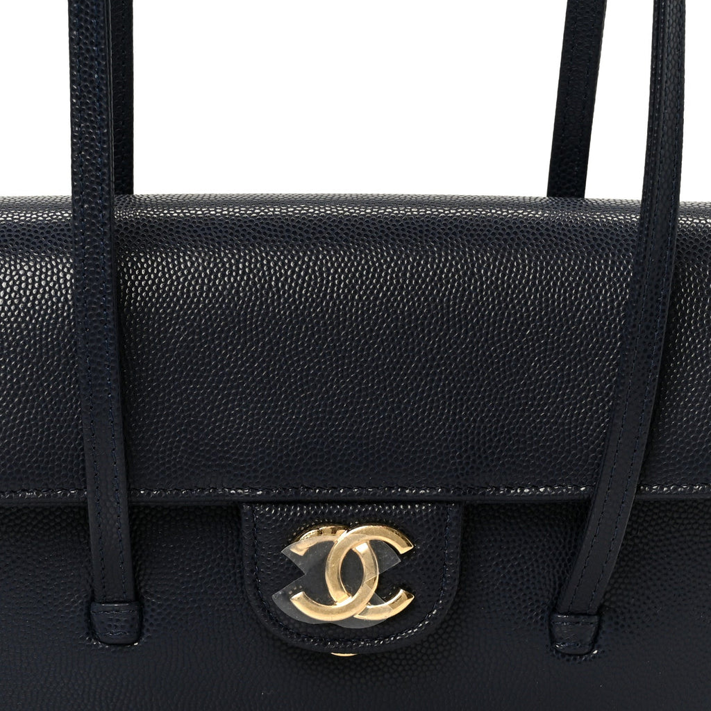 Chanel Shiny Caviar Mini Preppy Coco Shoulder Bag Dark Blue