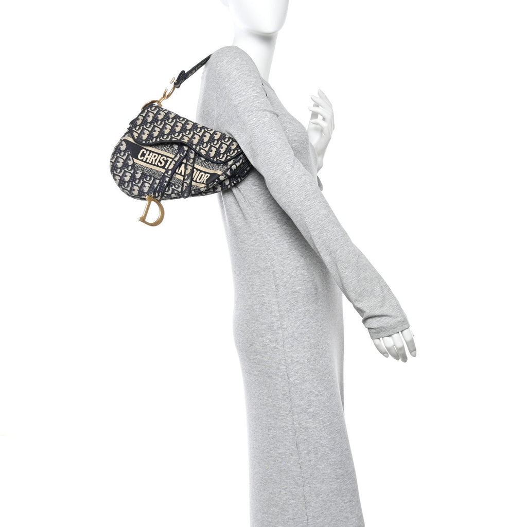 Christian Dior Oblique Embroidered Saddle Bag Blue