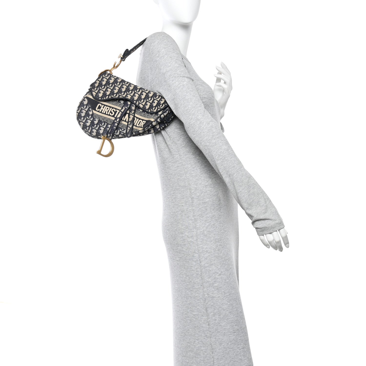 Christian Dior Oblique Embroidered Saddle Bag Blue