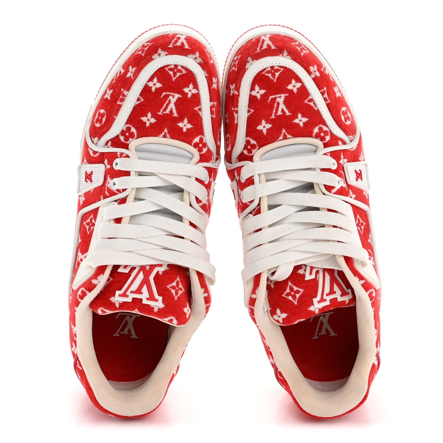 Louis Vuitton Jacquard Velvet Monogram Mens LV Trainer Sneakers 8 Red