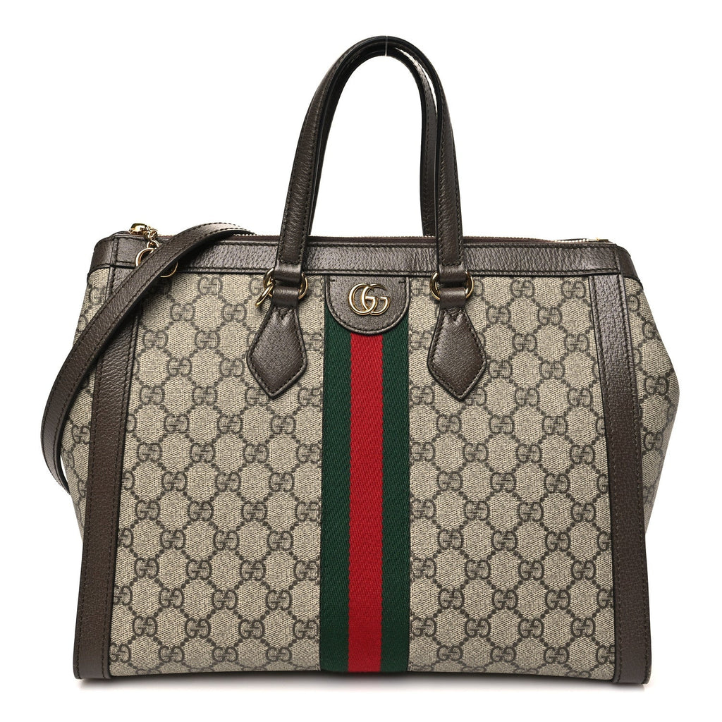 Gucci GG Supreme Monogram Web Medium Ophidia Tote Bag Brown
