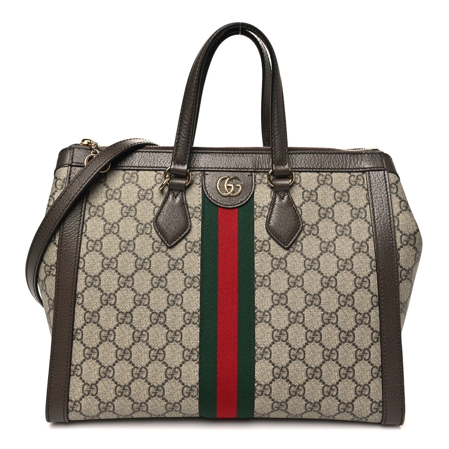 Gucci GG Supreme Monogram Web Medium Ophidia Tote Bag Brown