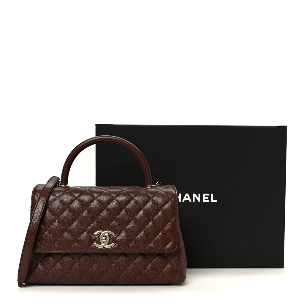 Chanel Caviar Quilted Small Coco Handle Flap Dark Brown