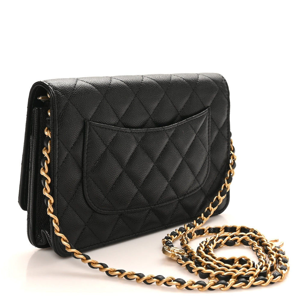 Chanel Caviar Quilted Camellia Wallet On Chain WOC Black