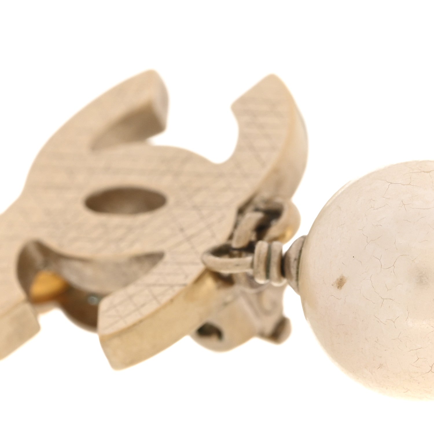 Pearl CC Drop Clip On Earrings Gold