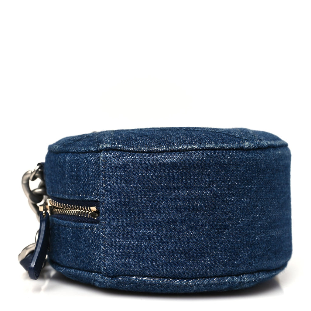 Chanel Denim Quilted Chanel 19 Round Clutch With Chain Blue