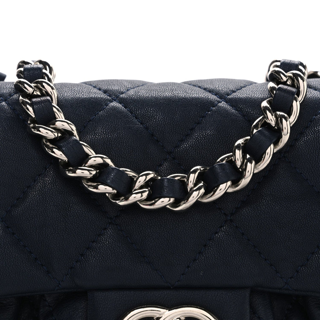 Chanel Washed Lambskin Quilted Mini Chain Around Messenger Navy Blue