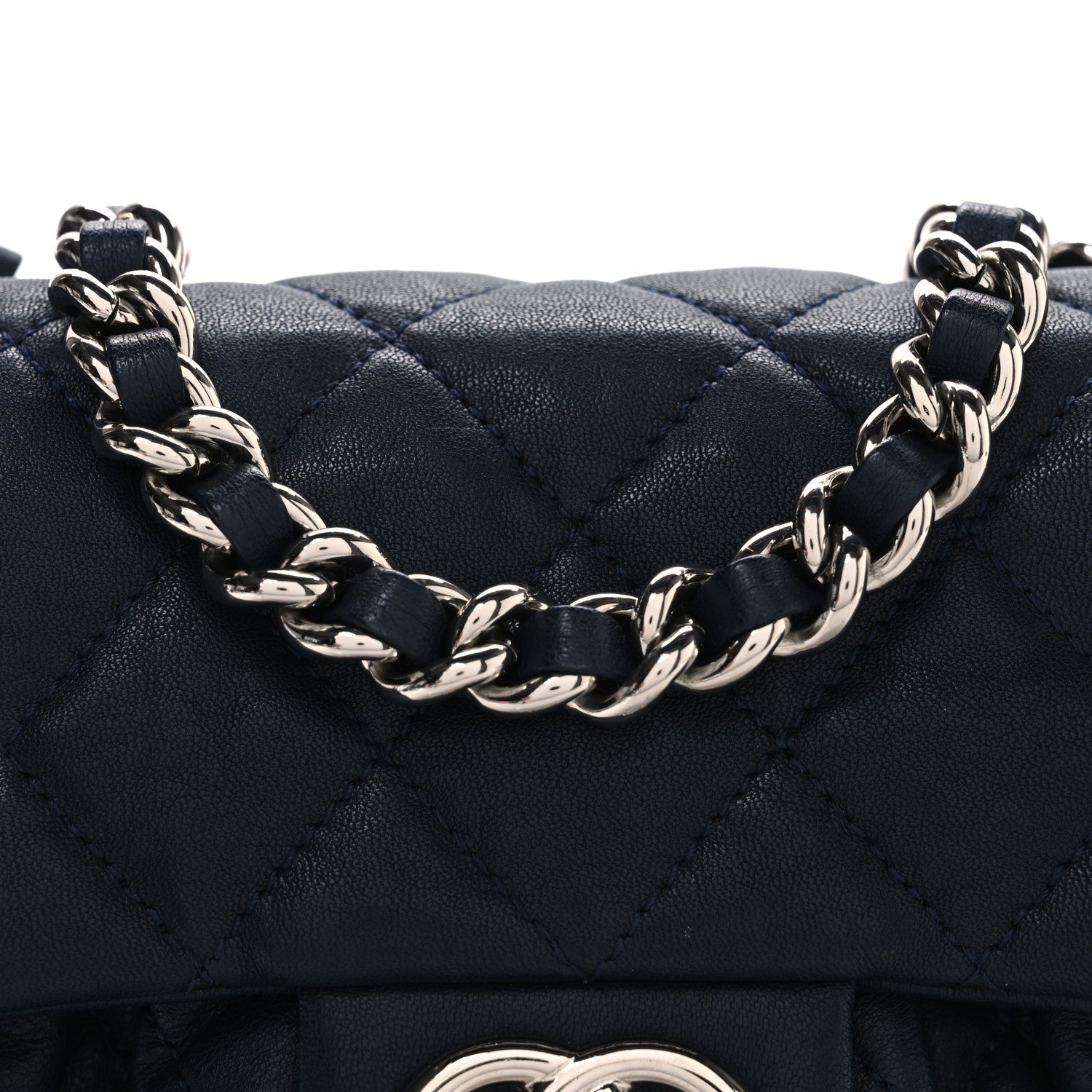 Chanel Washed Lambskin Quilted Mini Chain Around Messenger Navy Blue