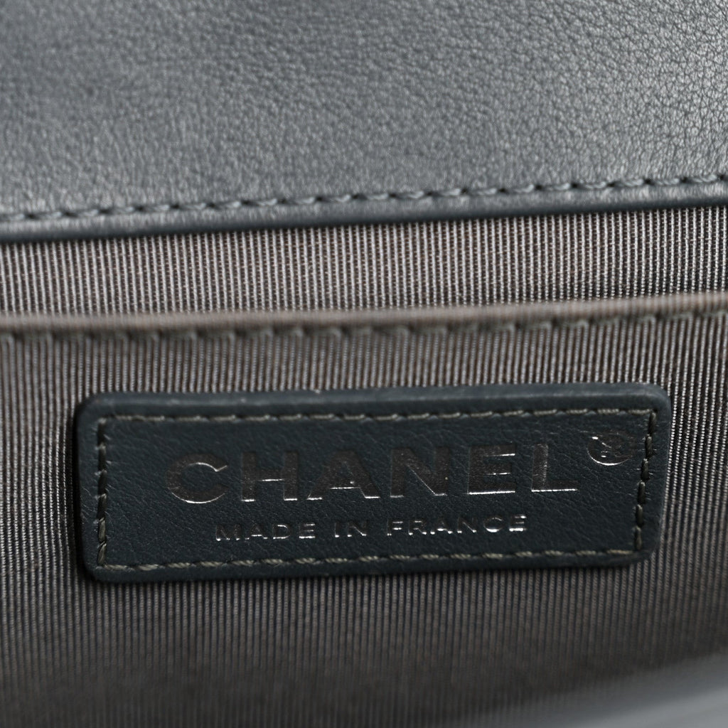 Chanel Calfskin Chevron Quilted New Medium Boy Flap Dark Navy Blue