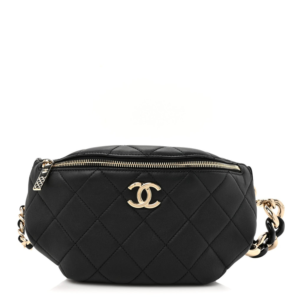 Chanel Lambskin Quilted Resin Bi-Color Waist Bag Fanny Pack Black