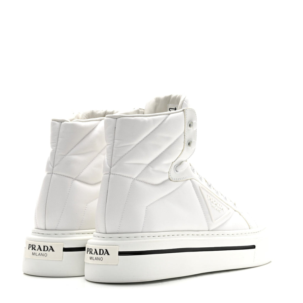 Prada Re-Nylon Gabardine Spazzolato Macro Quilted Triangle Logo High Top 45mm Sneakers 38.5 White