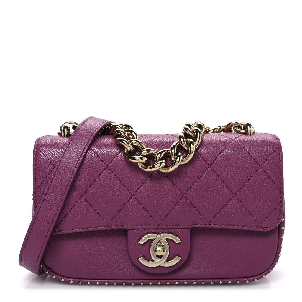 Chanel Caviar Quilted Mini Studded Flap  Purple