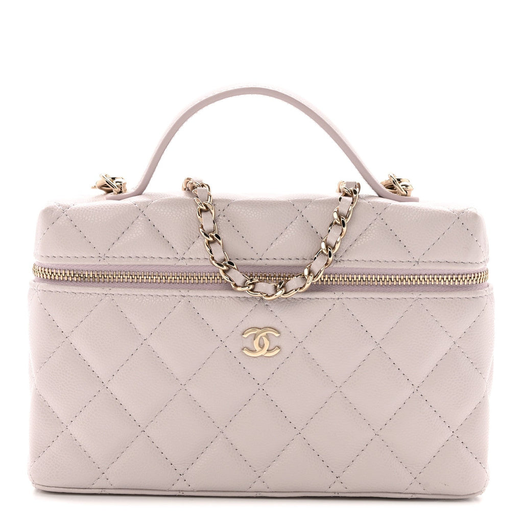 Chanel Caviar Quilted Top Handle Slim Vanity With Chain Light Purple