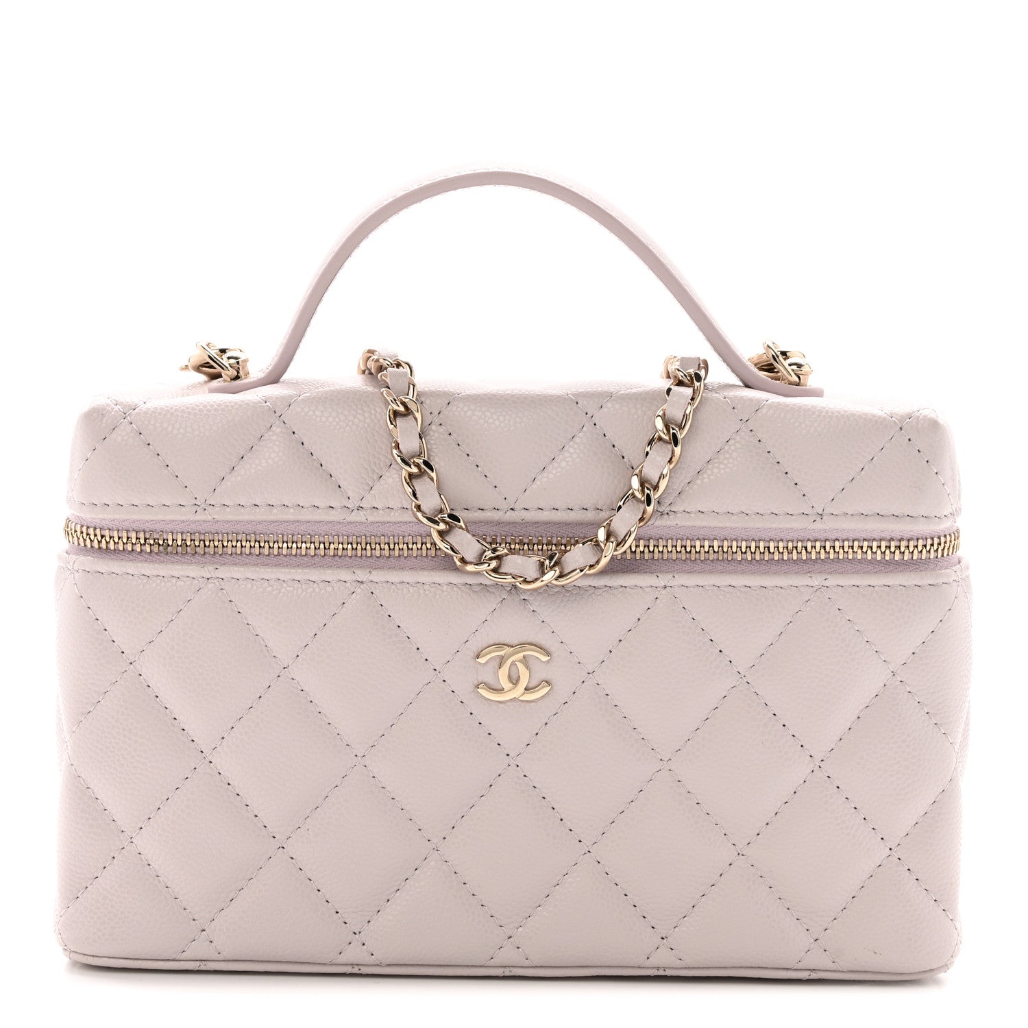 Chanel Caviar Quilted Top Handle Slim Vanity With Chain Light Purple