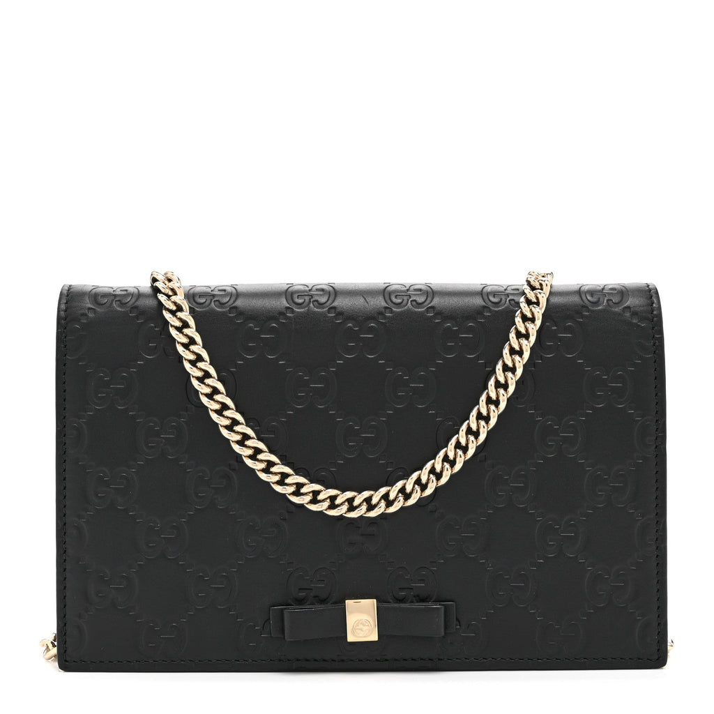 Gucci Guccissima Signature Bowy Chain Wallet Black
