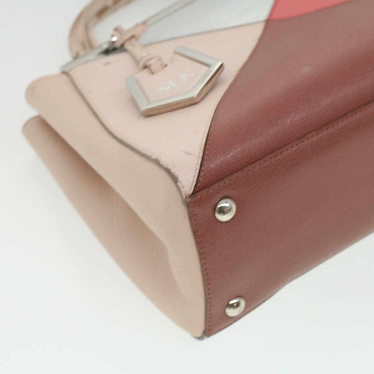 FENDI Hand Bag Leather Pink Silver beige  cl260