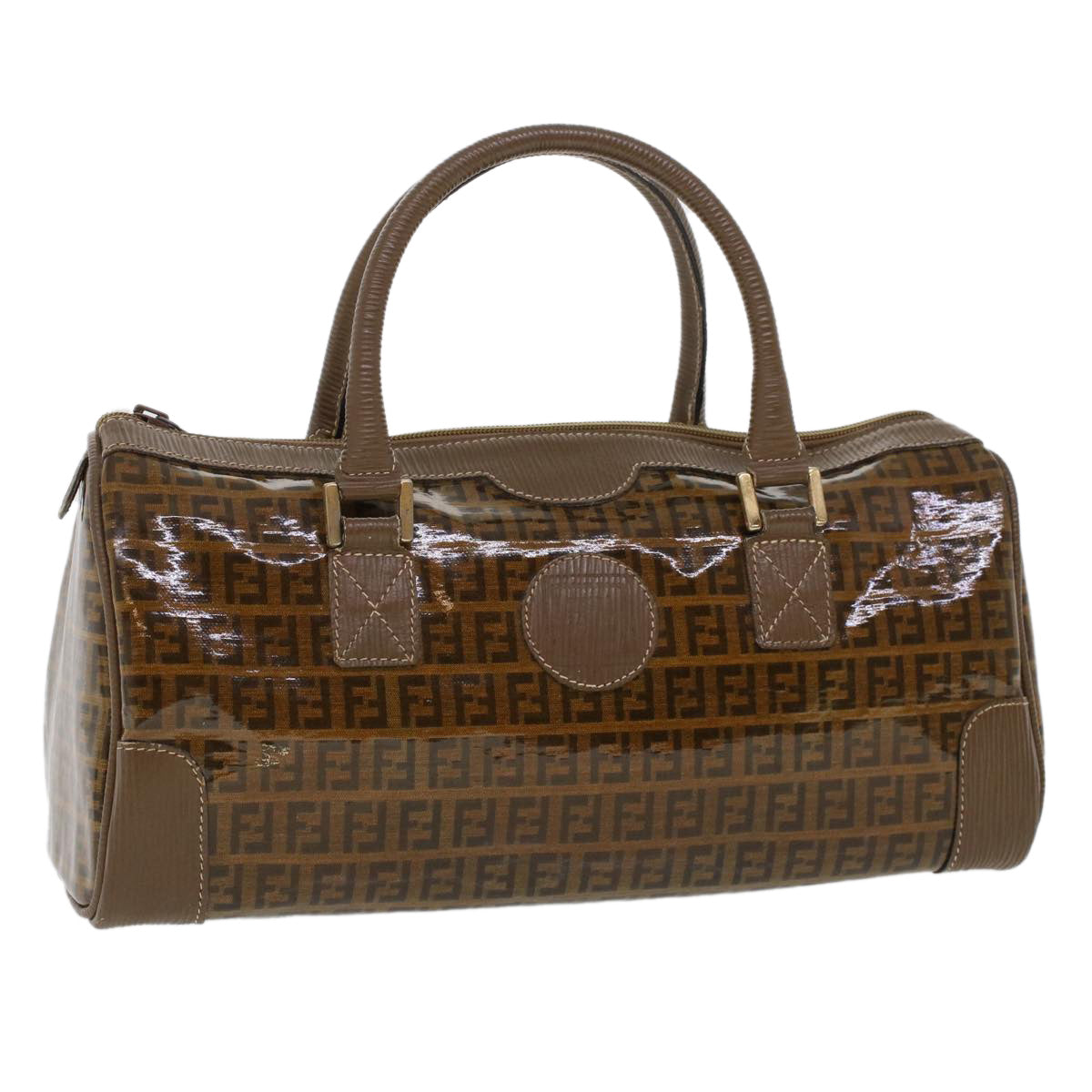 FENDI Zucchino Canvas Hand Bag Enamel Brown  cl569