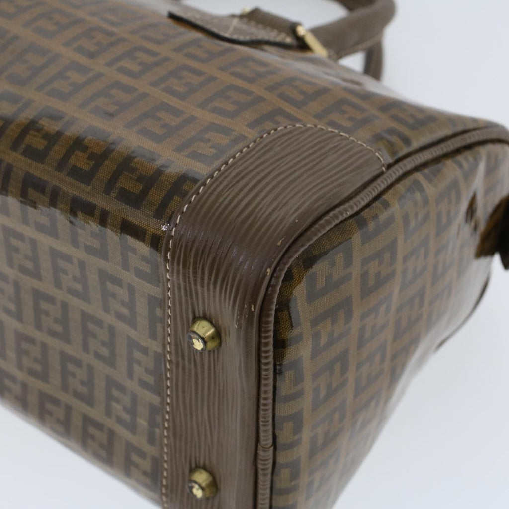 FENDI Zucchino Canvas Hand Bag Enamel Brown Auth cl569
