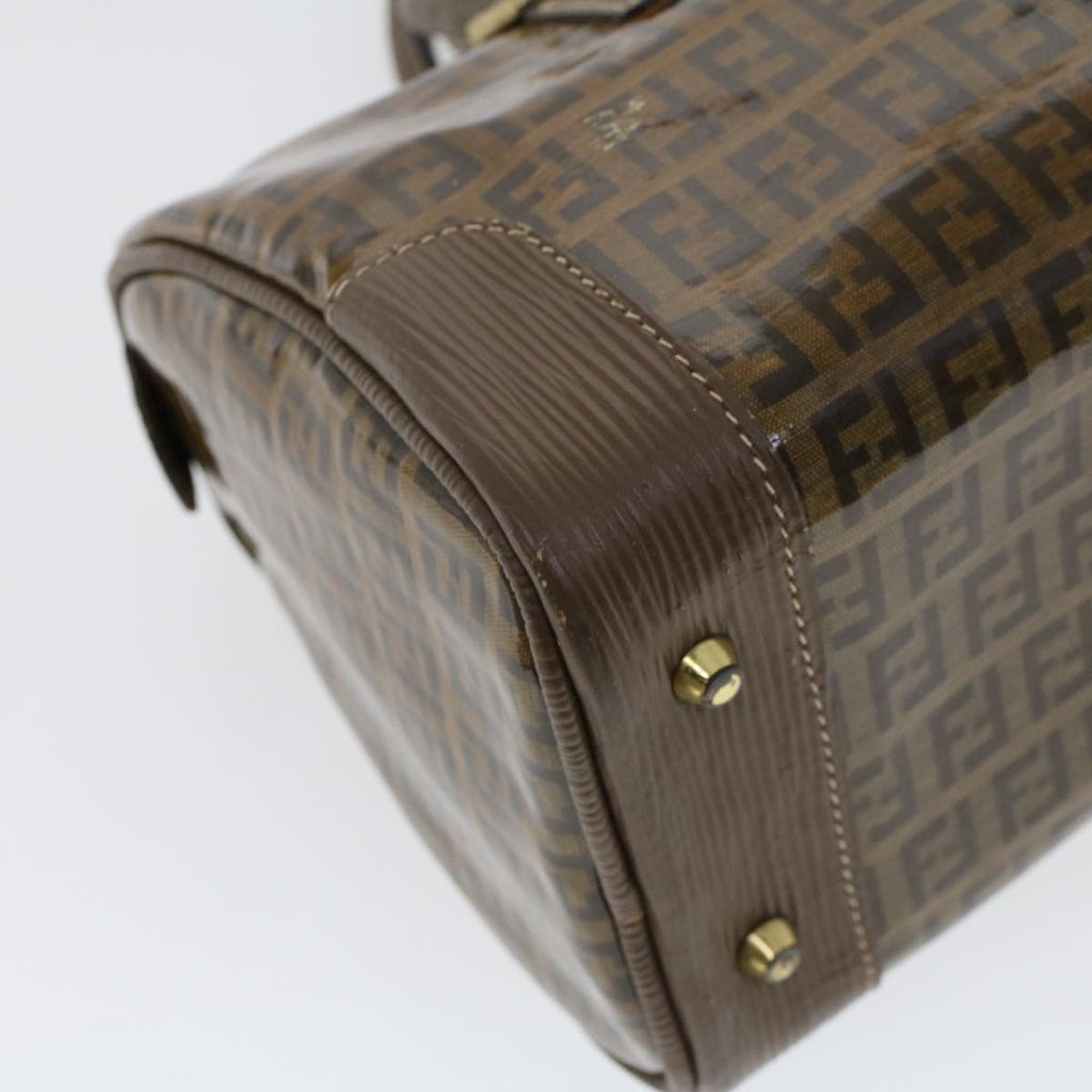 FENDI Zucchino Canvas Hand Bag Enamel Brown  cl569