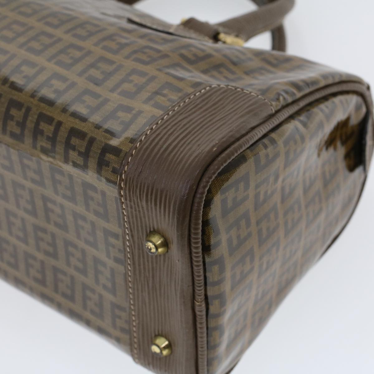 FENDI Zucchino Canvas Hand Bag Enamel Brown  cl569