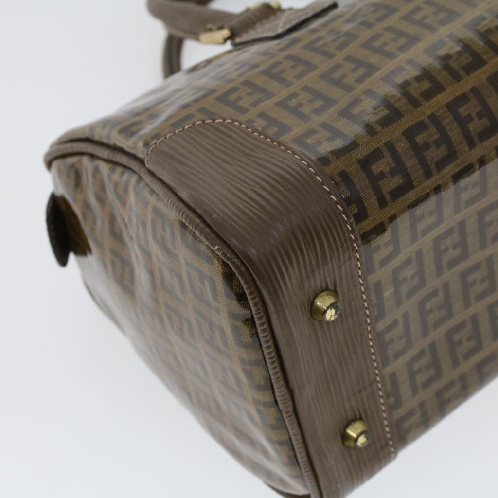 FENDI Zucchino Canvas Hand Bag Enamel Brown  cl569