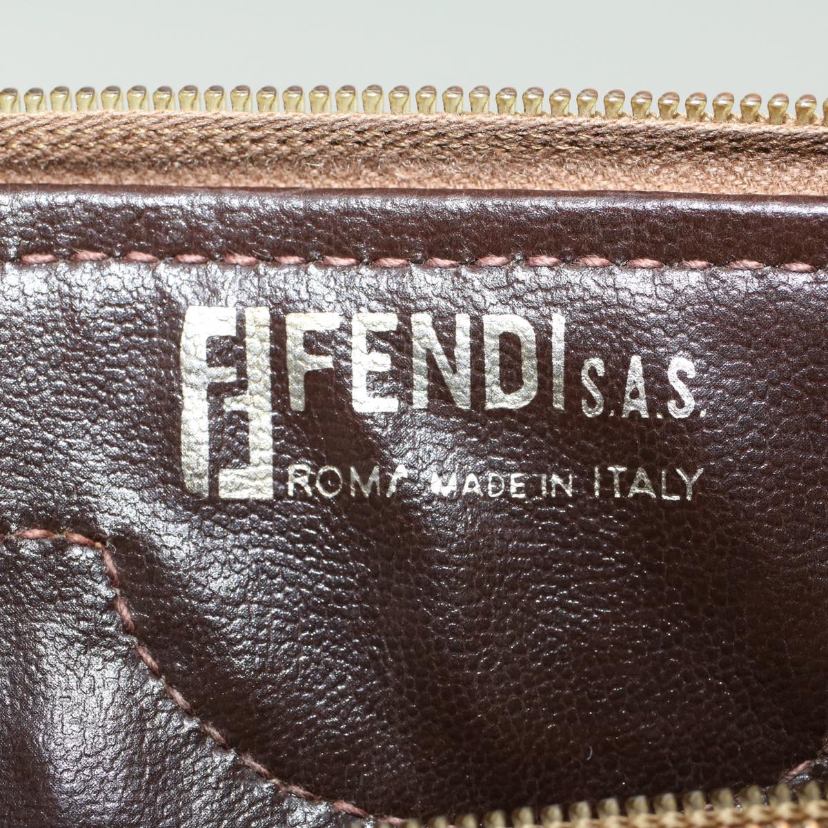 FENDI Zucchino Canvas Hand Bag Enamel Brown Auth cl569