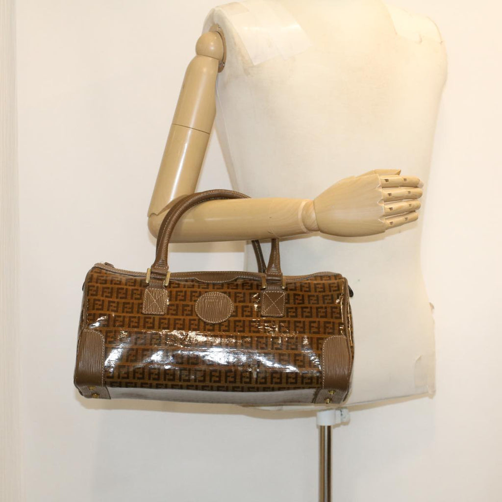 FENDI Zucchino Canvas Hand Bag Enamel Brown Auth cl569