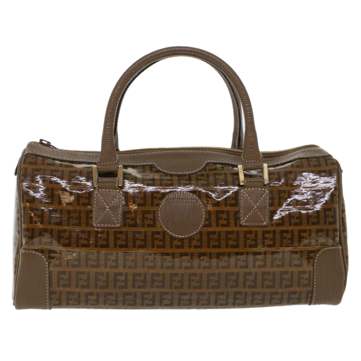 FENDI Zucchino Canvas Hand Bag Enamel Brown Auth cl569