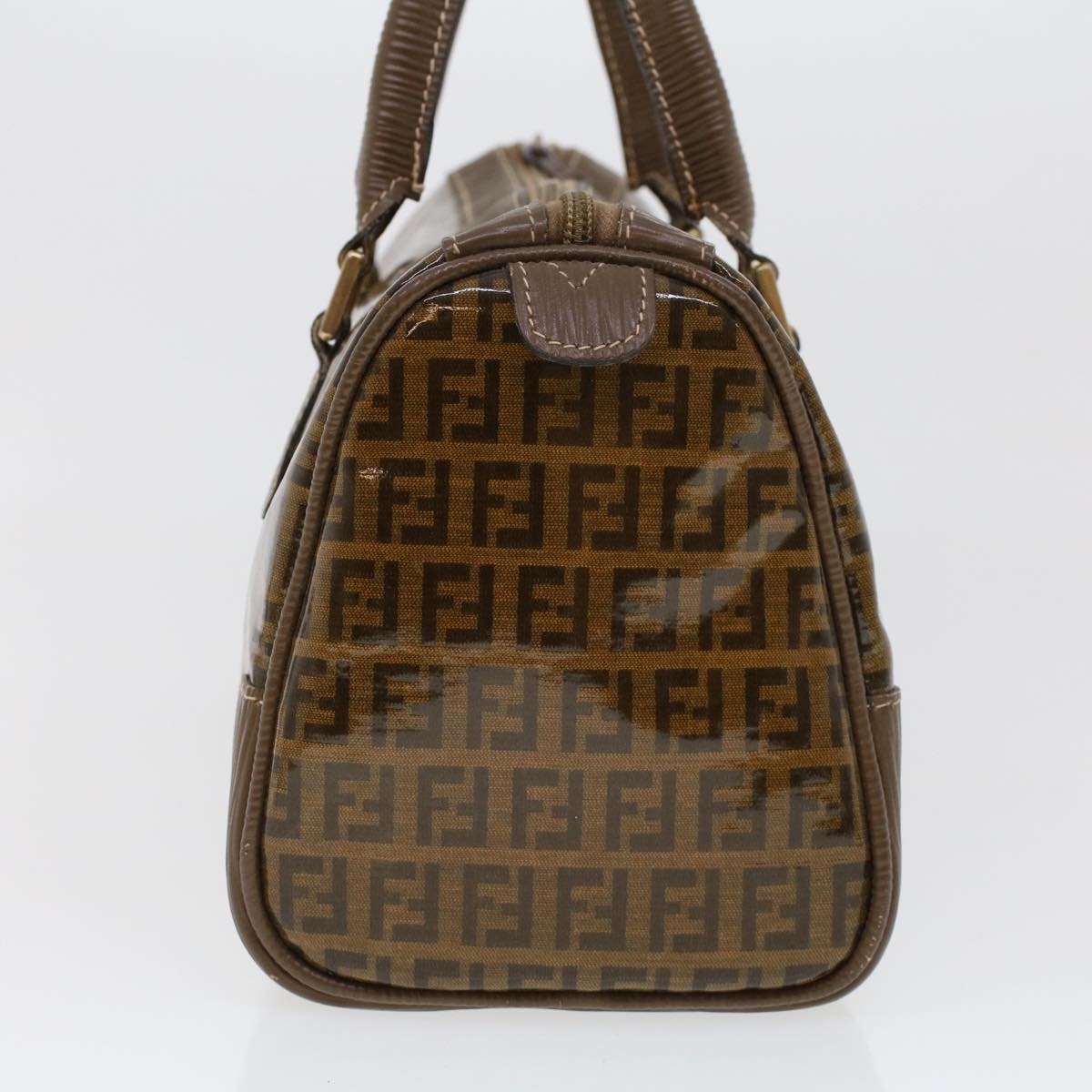 FENDI Zucchino Canvas Hand Bag Enamel Brown  cl569