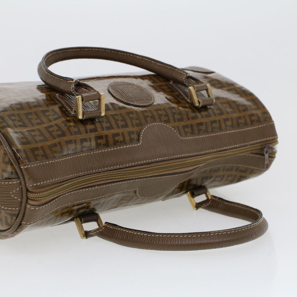 FENDI Zucchino Canvas Hand Bag Enamel Brown  cl569