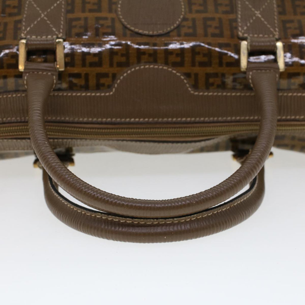FENDI Zucchino Canvas Hand Bag Enamel Brown Auth cl569