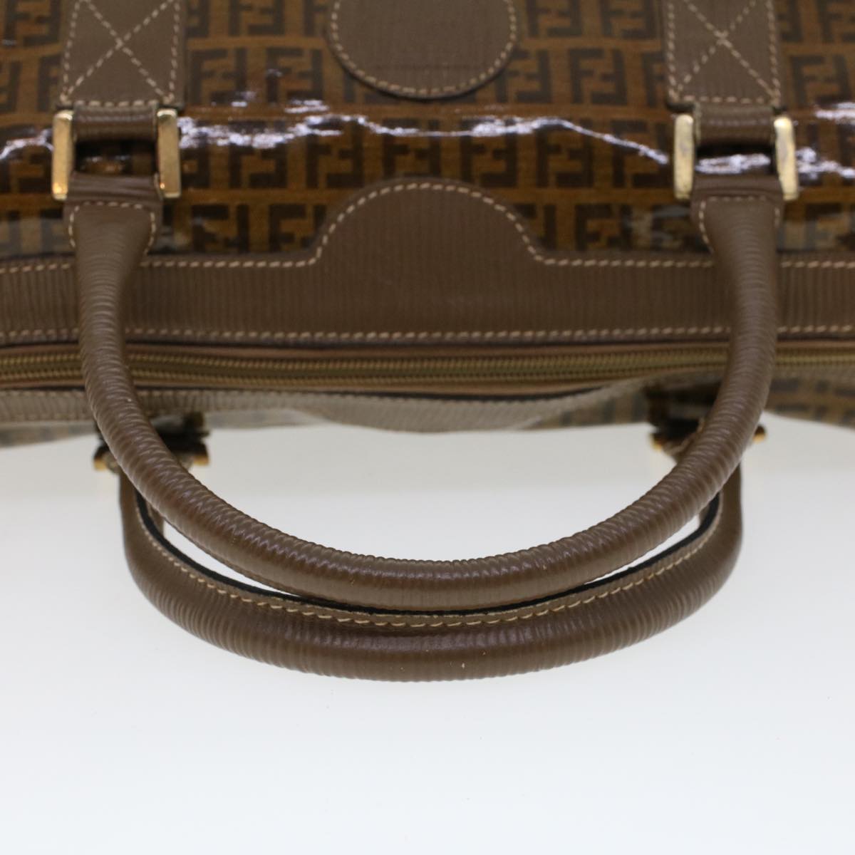 FENDI Zucchino Canvas Hand Bag Enamel Brown Auth cl569